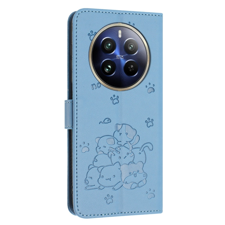 For Realme 12 Pro+ / 12 Pro Embossed Kitten Phone Leather Case with Lanyard