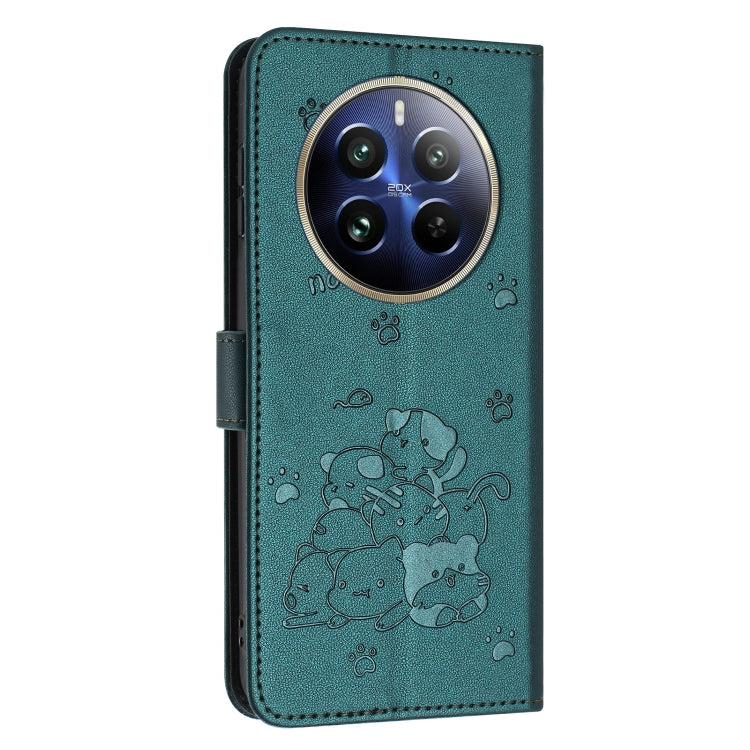 For Realme 12 Pro+ / 12 Pro Embossed Kitten Phone Leather Case with Lanyard