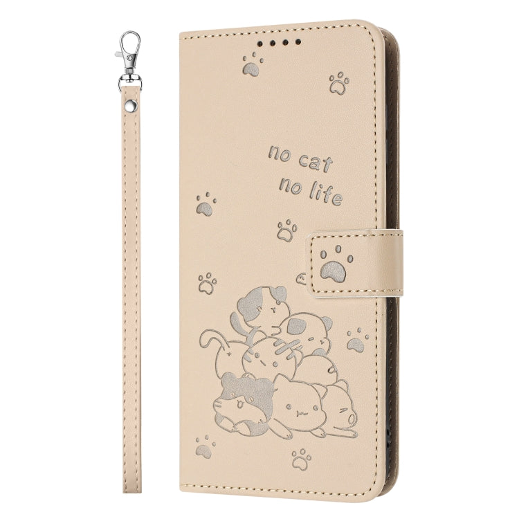 For Realme C63 / C61 / Note 60 Embossed Kitten Phone Leather Case with Lanyard