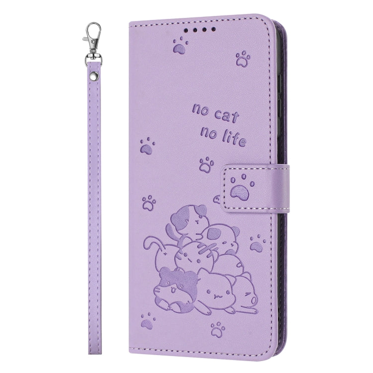 For Realme C65 4G Global Embossed Kitten Phone Leather Case with Lanyard