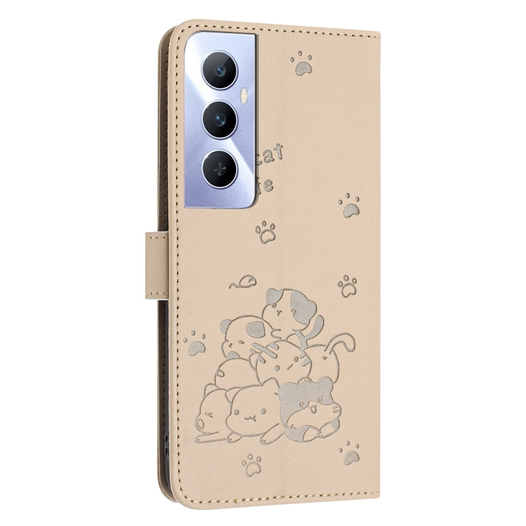 For Realme C65 4G Global Embossed Kitten Phone Leather Case with Lanyard