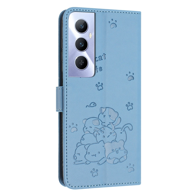 For Realme C65 4G Global Embossed Kitten Phone Leather Case with Lanyard
