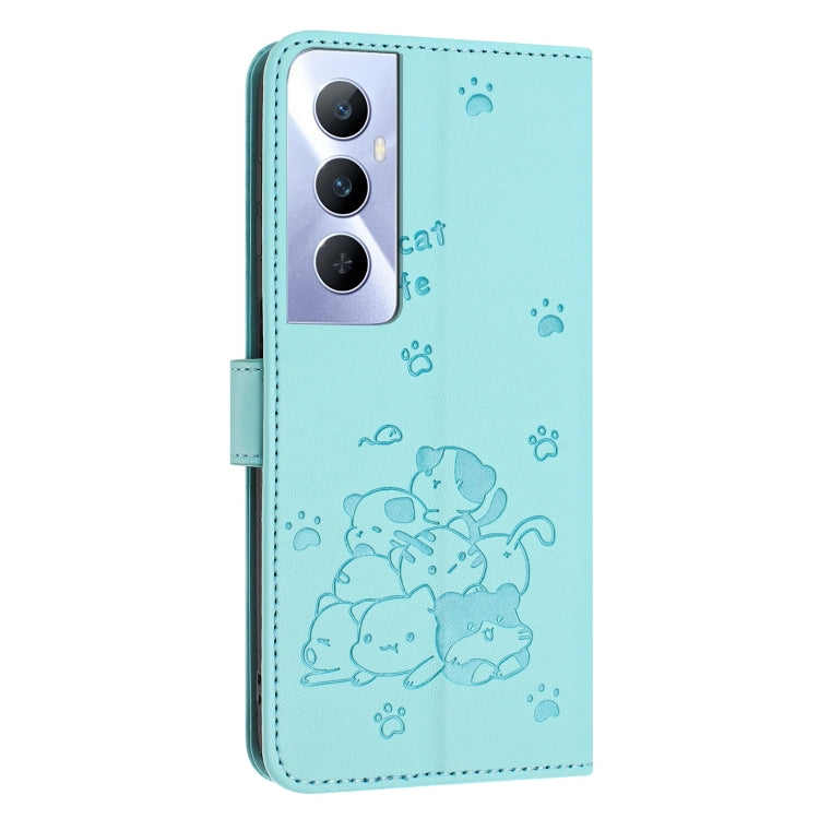 For Realme C65 4G Global Embossed Kitten Phone Leather Case with Lanyard