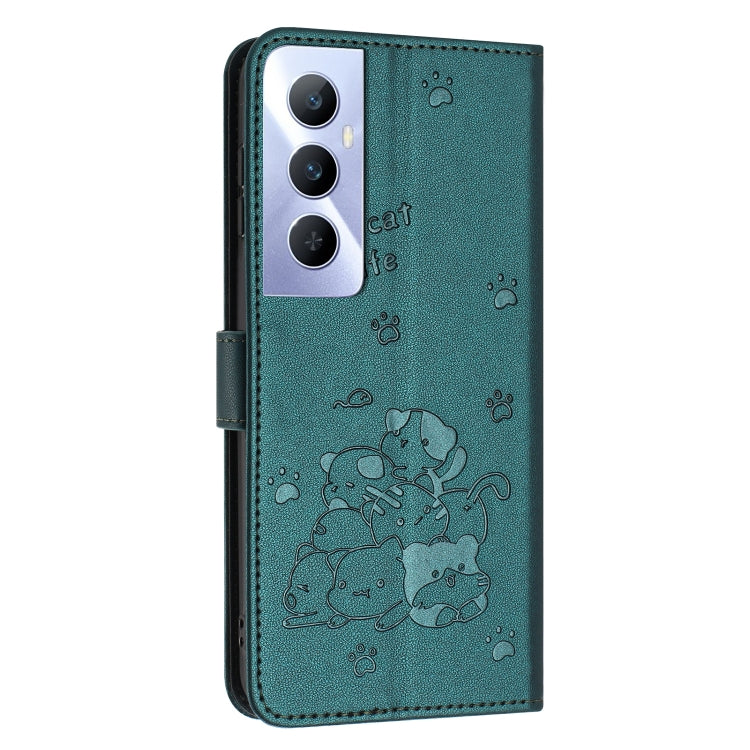 For Realme C65 4G Global Embossed Kitten Phone Leather Case with Lanyard