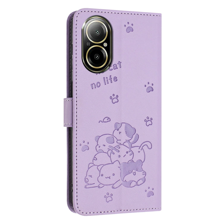 For Realme C67 4G Global Embossed Kitten Phone Leather Case with Lanyard