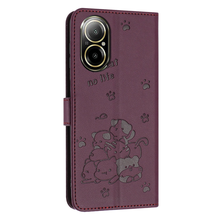 For Realme C67 4G Global Embossed Kitten Phone Leather Case with Lanyard