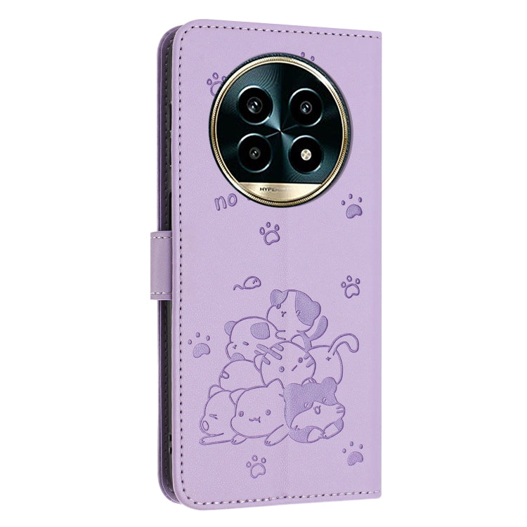 For Realme 13 Pro 5G Global Embossed Kitten Phone Leather Case with Lanyard