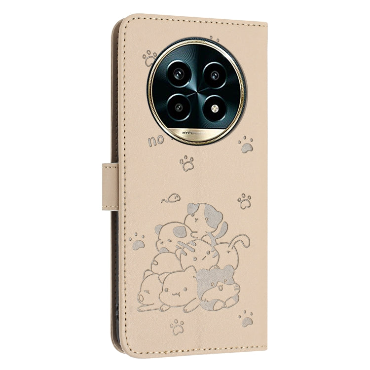 For Realme 13 Pro 5G Global Embossed Kitten Phone Leather Case with Lanyard