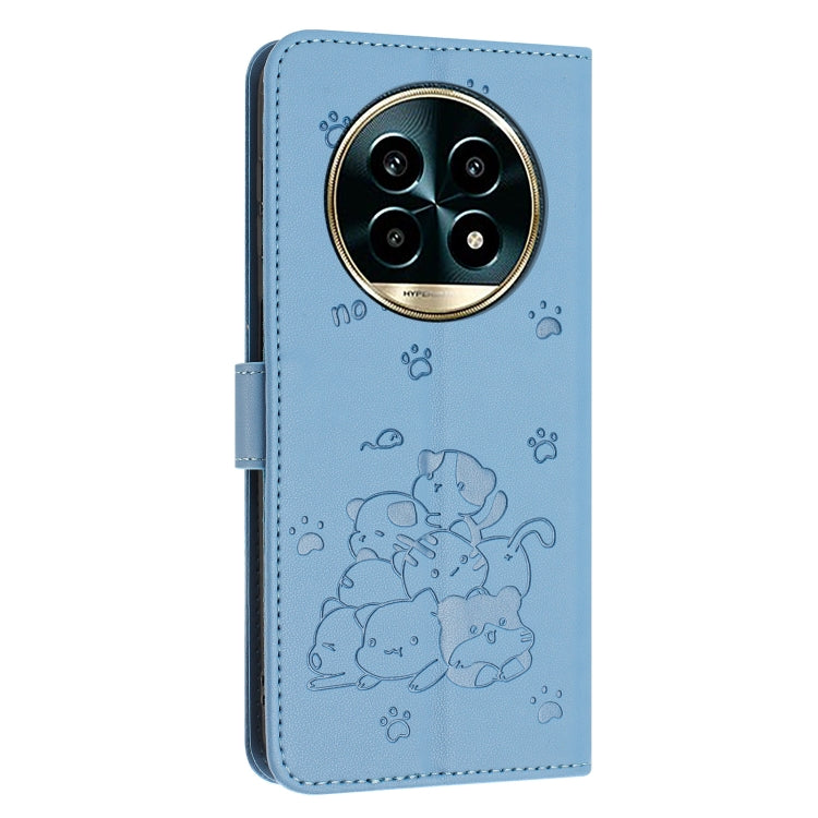 For Realme 13 Pro 5G Global Embossed Kitten Phone Leather Case with Lanyard