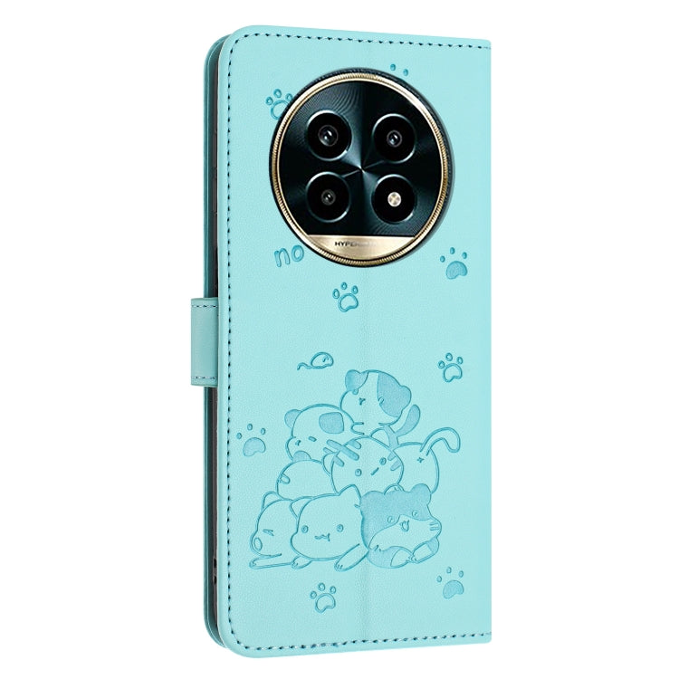 For Realme 13 Pro 5G Global Embossed Kitten Phone Leather Case with Lanyard