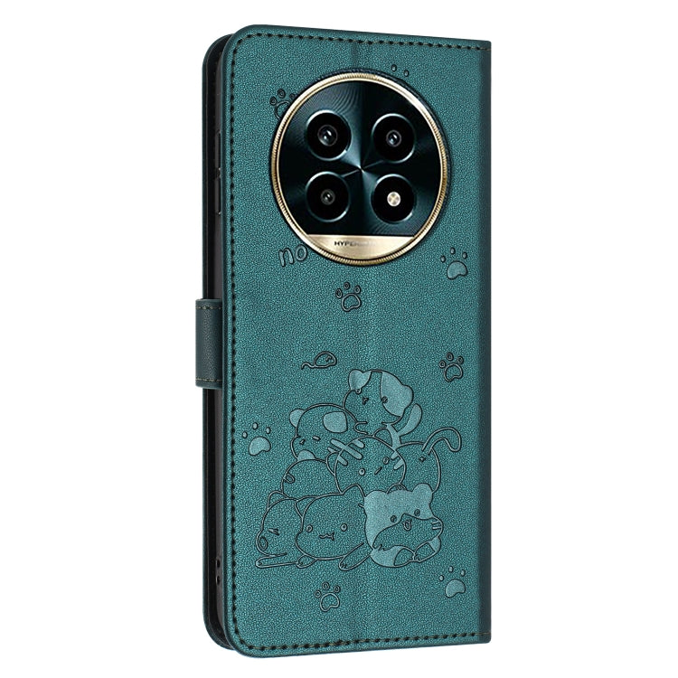 For Realme 13 Pro 5G Global Embossed Kitten Phone Leather Case with Lanyard