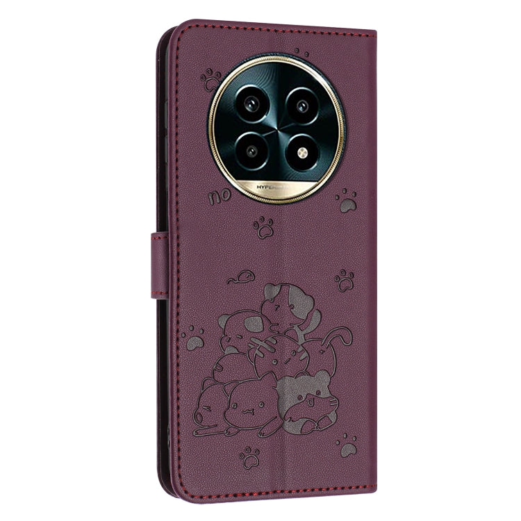 For Realme 13 Pro 5G Global Embossed Kitten Phone Leather Case with Lanyard