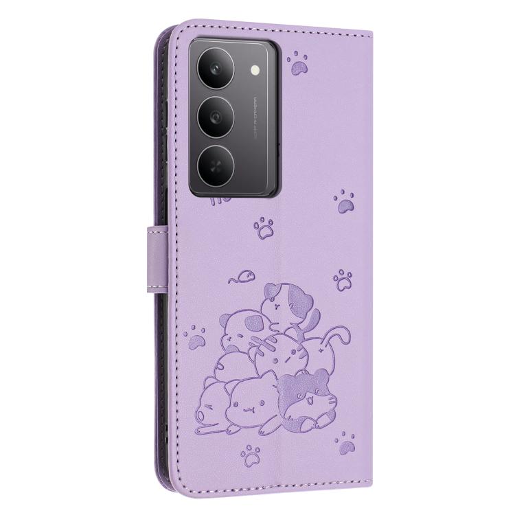 For Realme C75 / V60 Pro Embossed Kitten Phone Leather Case with Lanyard