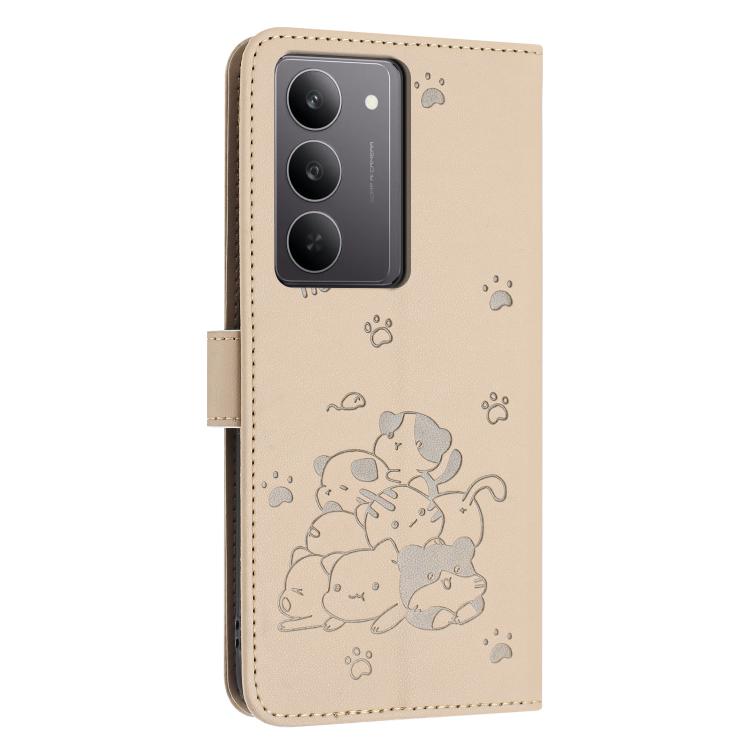 For Realme C75 / V60 Pro Embossed Kitten Phone Leather Case with Lanyard