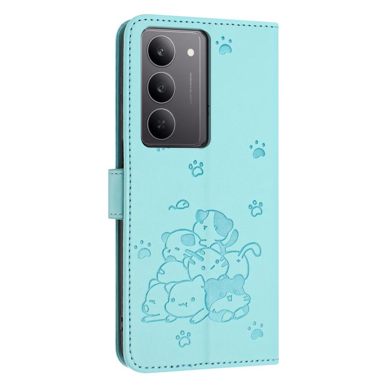 For Realme C75 / V60 Pro Embossed Kitten Phone Leather Case with Lanyard