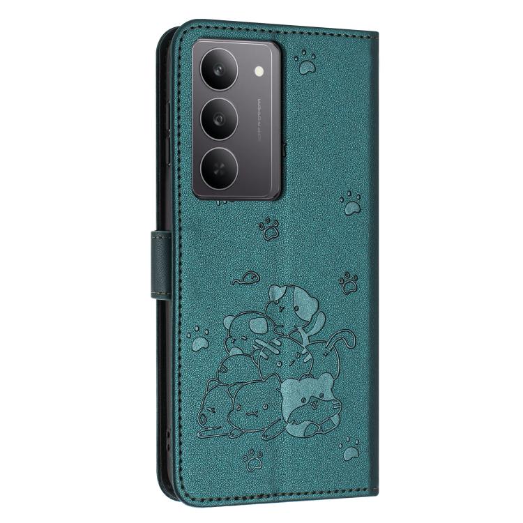 For Realme C75 / V60 Pro Embossed Kitten Phone Leather Case with Lanyard