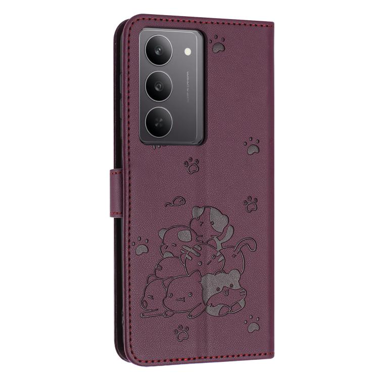 For Realme C75 / V60 Pro Embossed Kitten Phone Leather Case with Lanyard