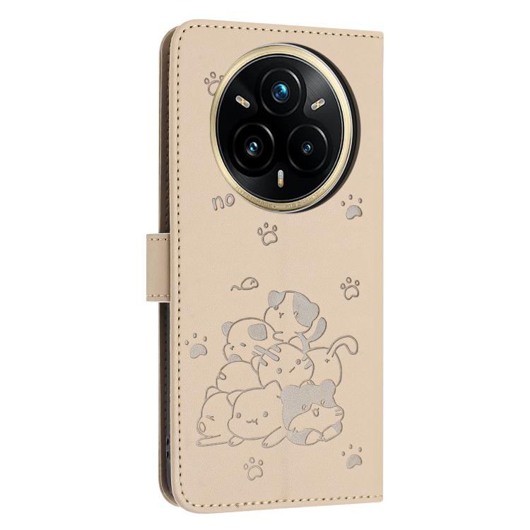 For Realme 14 Pro+ Embossed Kitten Phone Leather Case with Lanyard