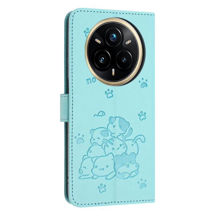 For Realme 14 Pro+ Embossed Kitten Phone Leather Case with Lanyard