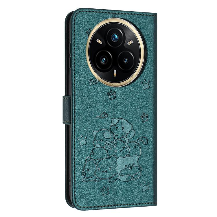 For Realme 14 Pro+ Embossed Kitten Phone Leather Case with Lanyard