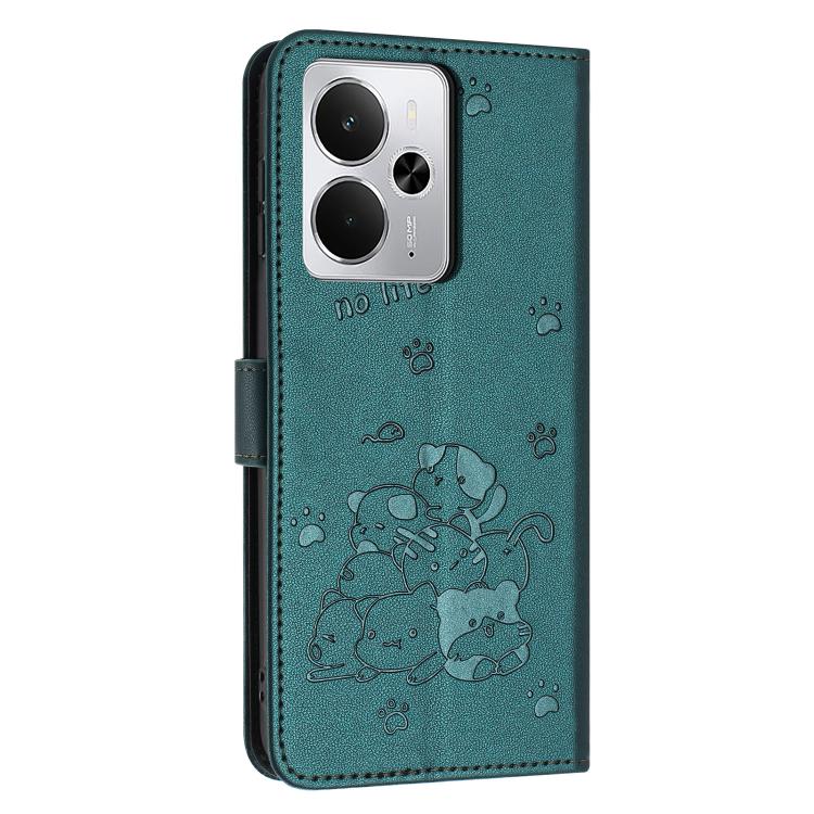 For Realme 14 / P3 5G / 14T 5G Embossed Kitten Phone Leather Case with Lanyard