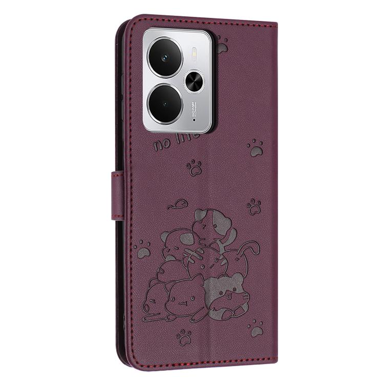 For Realme 14 / P3 5G / 14T 5G Embossed Kitten Phone Leather Case with Lanyard