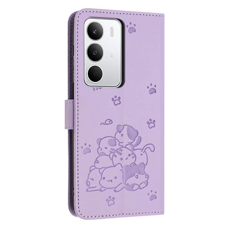 For Realme C71 4G Embossed Kitten Phone Leather Case with Lanyard
