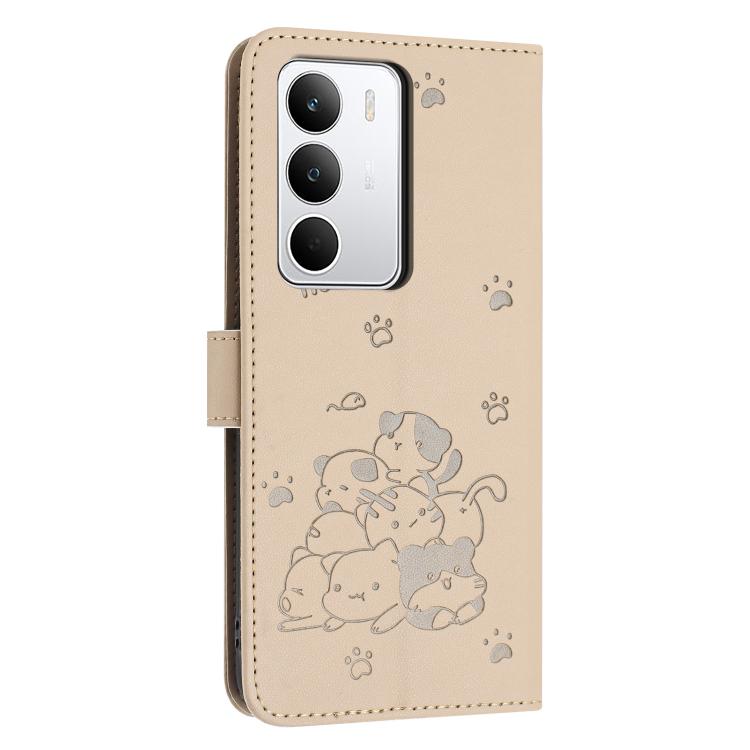 For Realme C71 4G Embossed Kitten Phone Leather Case with Lanyard