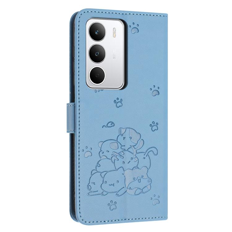 For Realme C71 4G Embossed Kitten Phone Leather Case with Lanyard