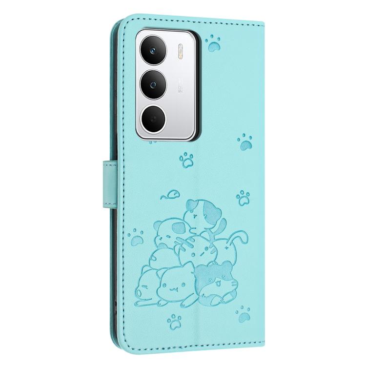 For Realme C71 4G Embossed Kitten Phone Leather Case with Lanyard