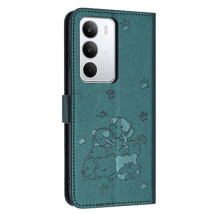 For Realme C71 4G Embossed Kitten Phone Leather Case with Lanyard