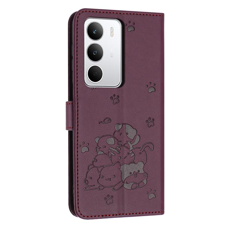 For Realme C71 4G Embossed Kitten Phone Leather Case with Lanyard