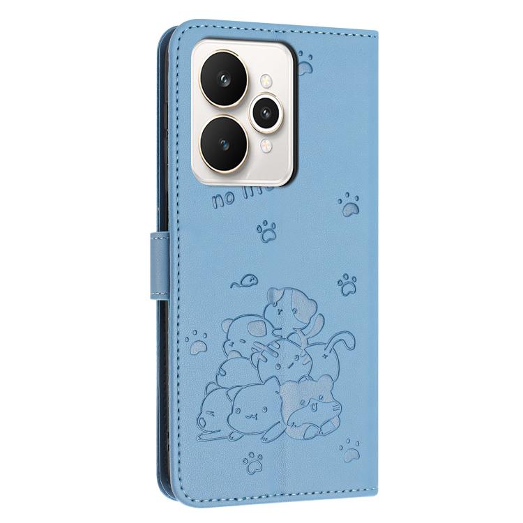 For Realme 15 / 15 Pro Embossed Kitten Phone Leather Case with Lanyard