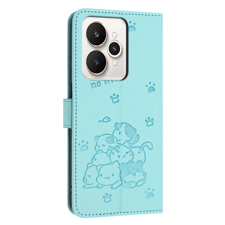 For Realme 15 / 15 Pro Embossed Kitten Phone Leather Case with Lanyard