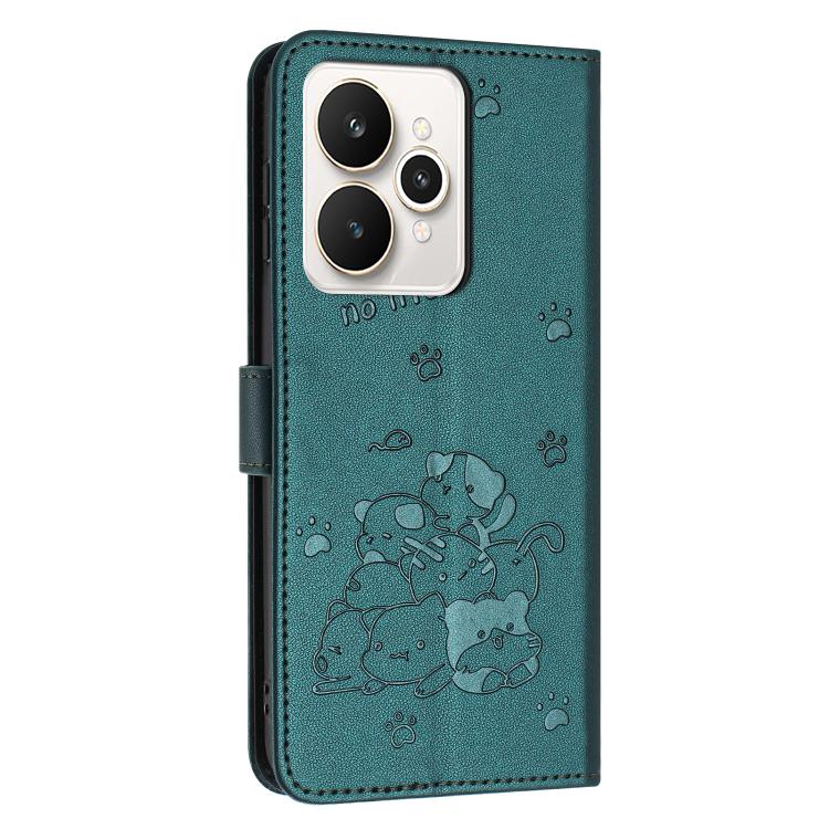 For Realme 15 / 15 Pro Embossed Kitten Phone Leather Case with Lanyard