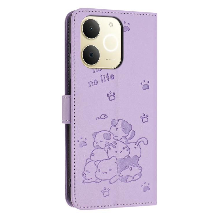 For Realme Narzo 80 Lite 4G Embossed Kitten Phone Leather Case with Lanyard