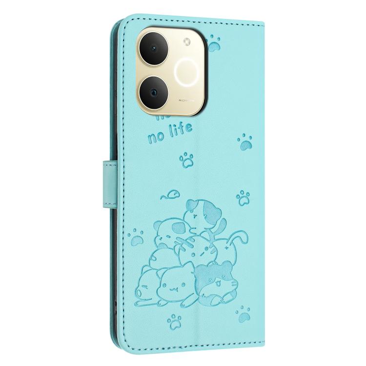 For Realme Narzo 80 Lite 4G Embossed Kitten Phone Leather Case with Lanyard