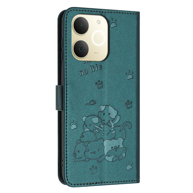 For Realme Narzo 80 Lite 4G Embossed Kitten Phone Leather Case with Lanyard