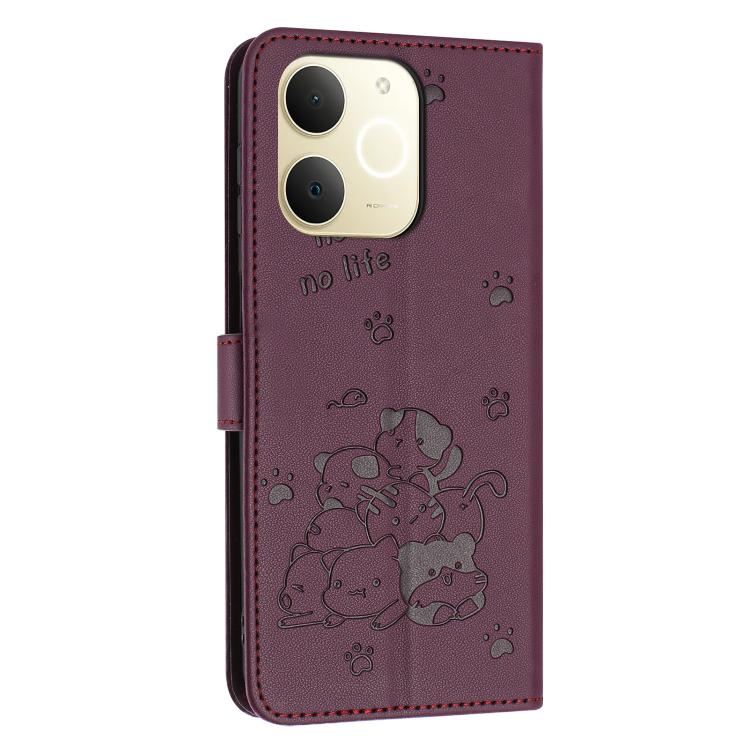 For Realme Narzo 80 Lite 4G Embossed Kitten Phone Leather Case with Lanyard