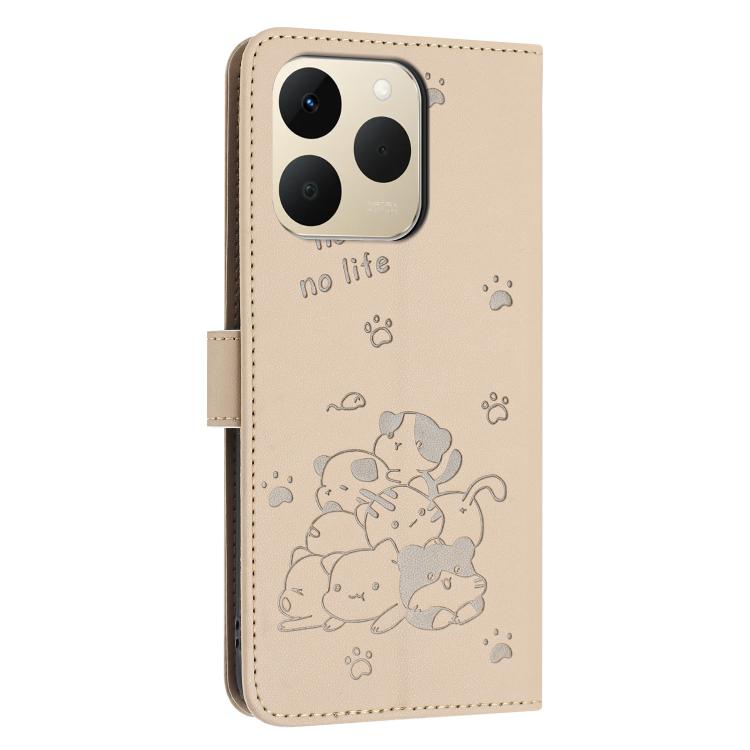 For Realme 15T 5G Embossed Kitten Phone Leather Case with Lanyard