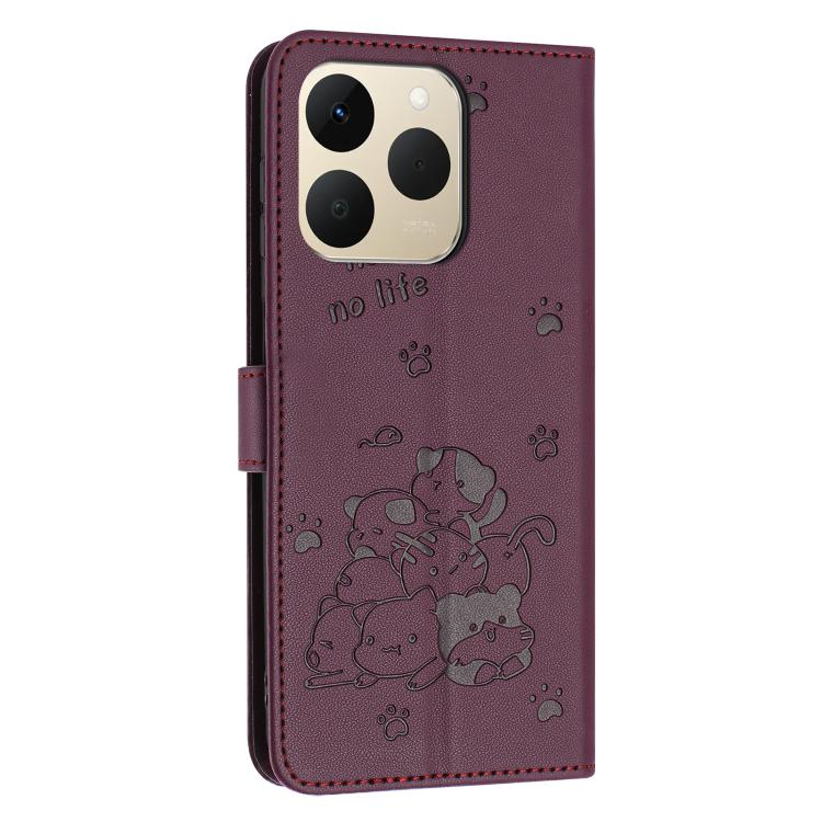 For Realme 15T 5G Embossed Kitten Phone Leather Case with Lanyard