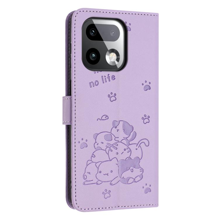 For Realme 16 Pro+ 5G Embossed Kitten Phone Leather Case with Lanyard