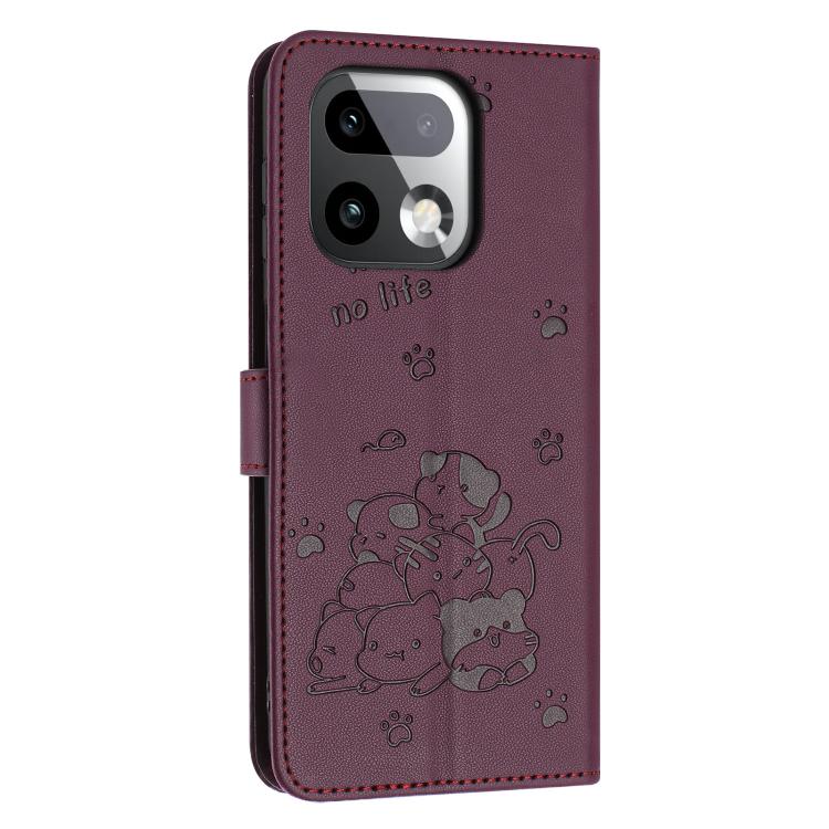For Realme 16 Pro+ 5G Embossed Kitten Phone Leather Case with Lanyard