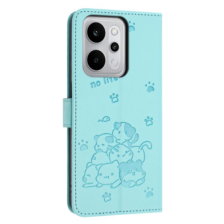For Realme P4 Power 5G Embossed Kitten Phone Leather Case with Lanyard