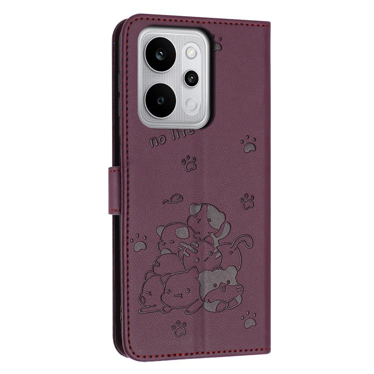 For Realme P4 Power 5G Embossed Kitten Phone Leather Case with Lanyard