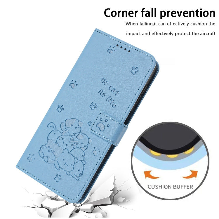For iPhone 11 Pro Embossed Kitten Phone Leather Case with Lanyard