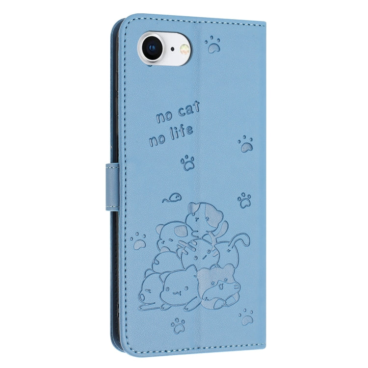 For iPhone 17e / 16e Embossed Kitten Phone Leather Case with Lanyard