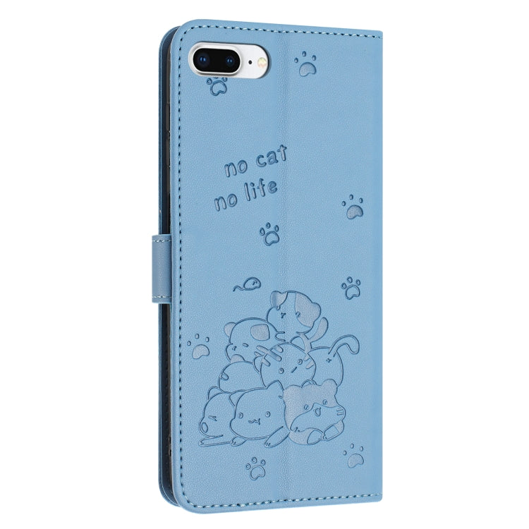 For iPhone 8 Plus / 7 Plus Embossed Kitten Phone Leather Case with Lanyard