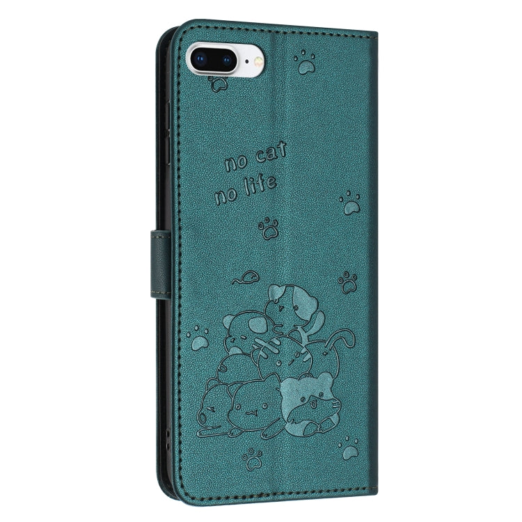 For iPhone 8 Plus / 7 Plus Embossed Kitten Phone Leather Case with Lanyard