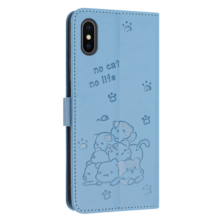 For iPhone XS Max Embossed Kitten Phone Leather Case with Lanyard